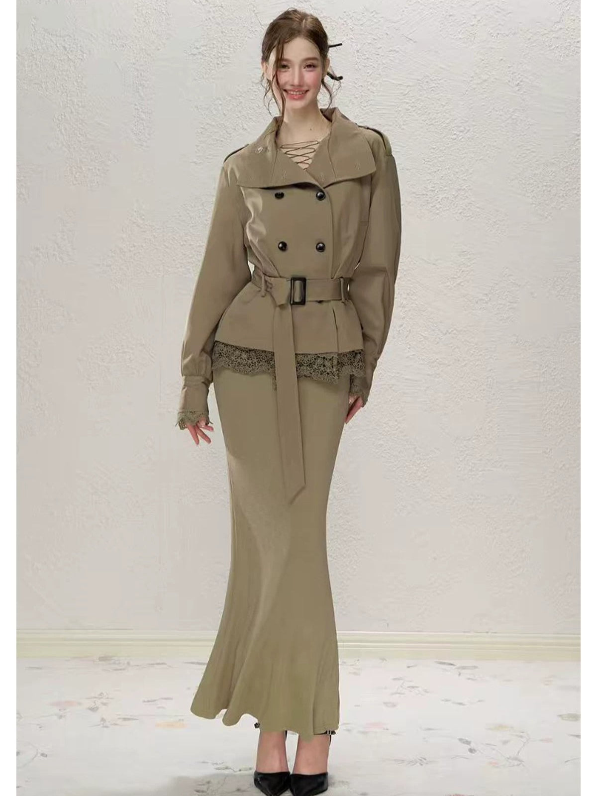 Lace Detail Trench Coat