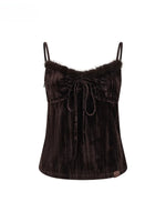Velvet Fur-Trimmed Tie Front Camisole