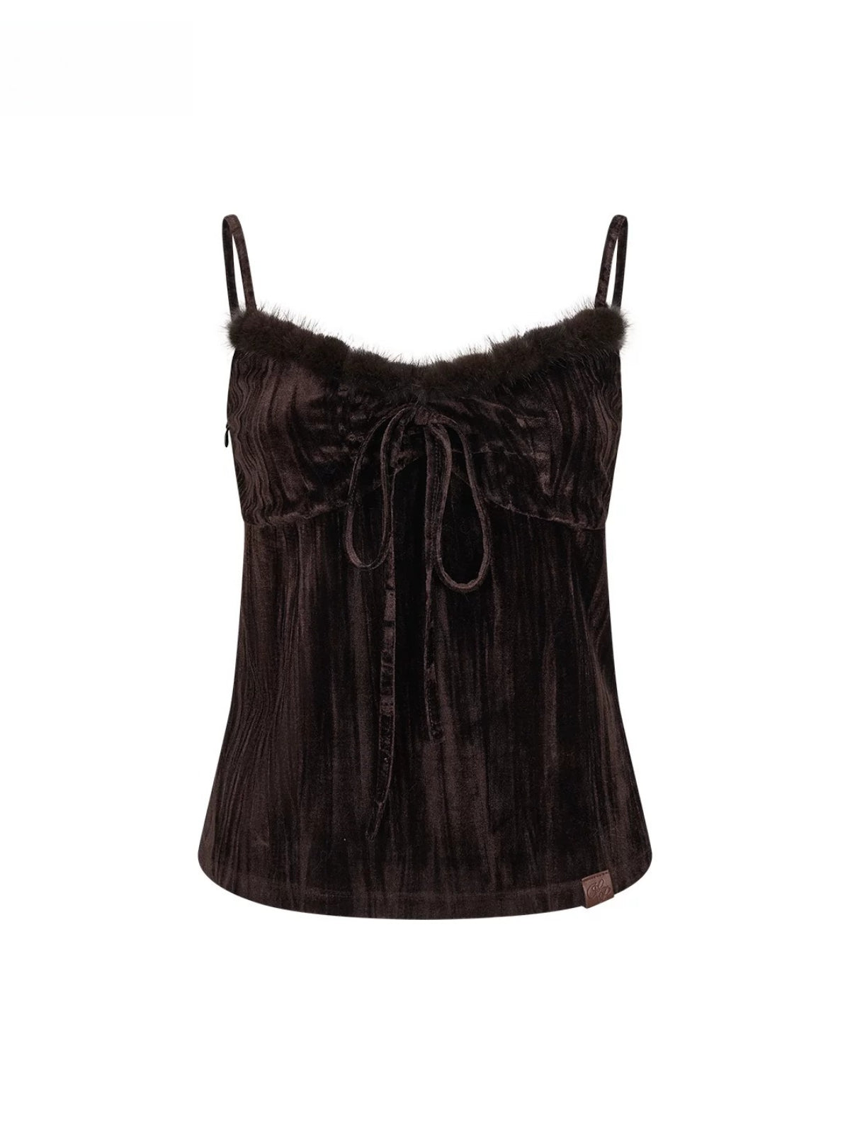 Velvet Fur-Trimmed Tie Front Camisole