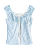 Contrast Panel Floral Eyelet Blouse