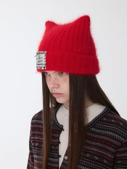 Knitted Cat-Ear Beanie with Hand-Stitched Label