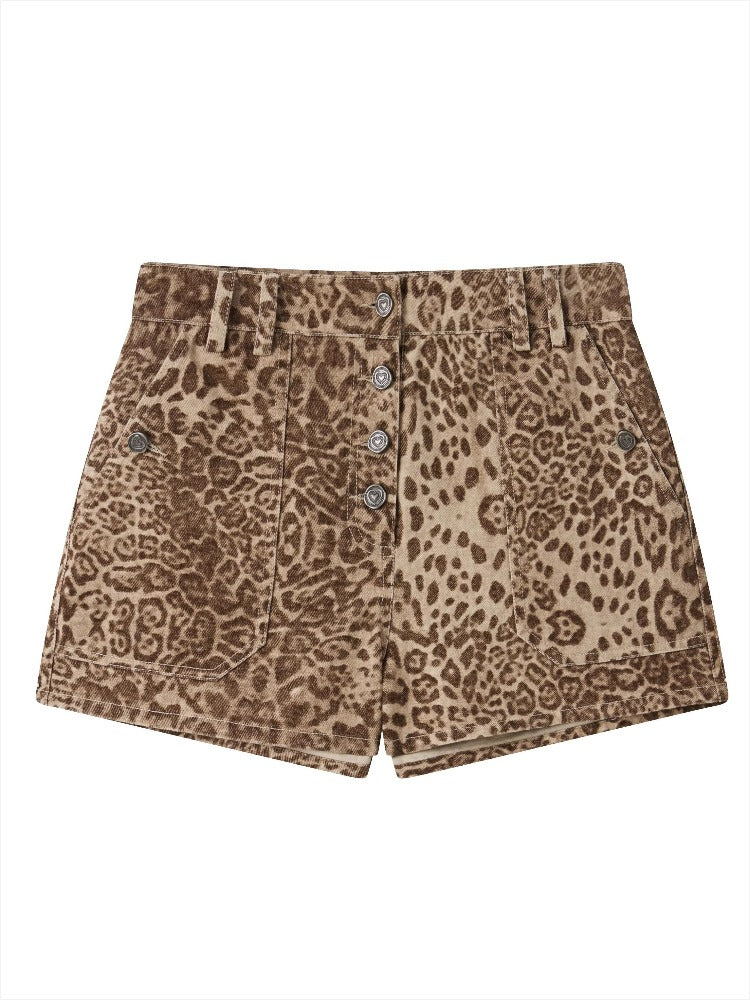 Leopard Denim Shorts
