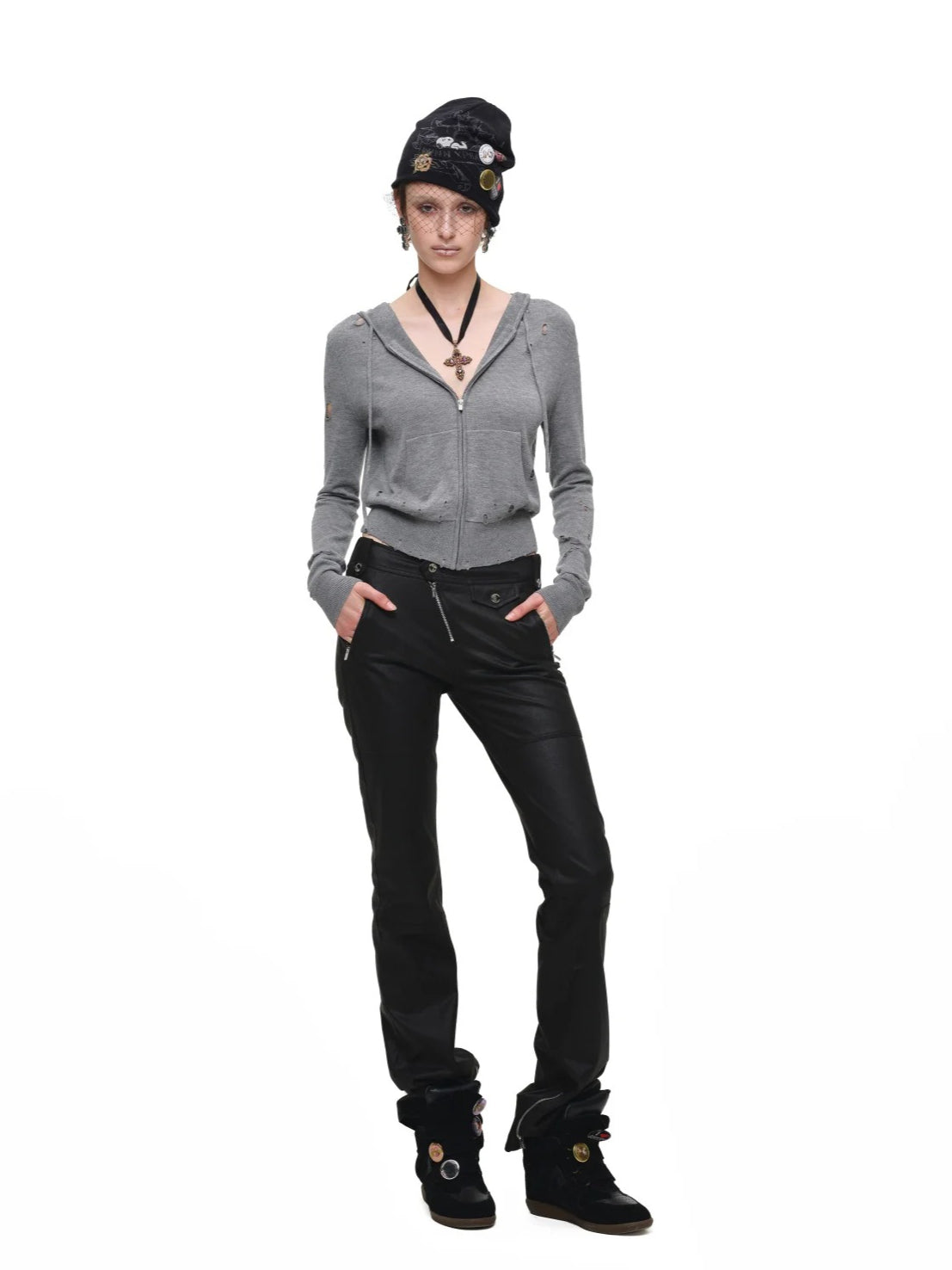 Distressed Hooded Knit Cardigan