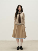 Plaid Collar Layered Knit Top