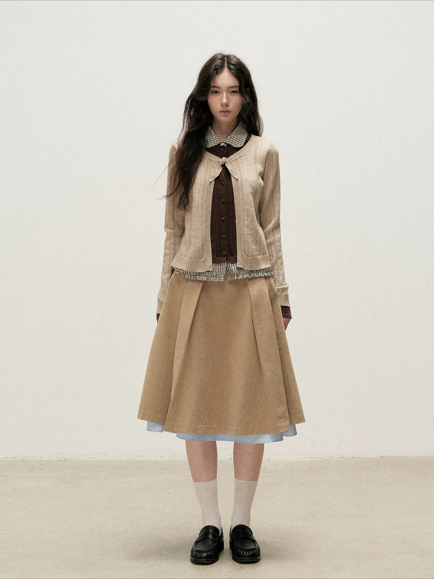 Plaid Collar Layered Knit Top