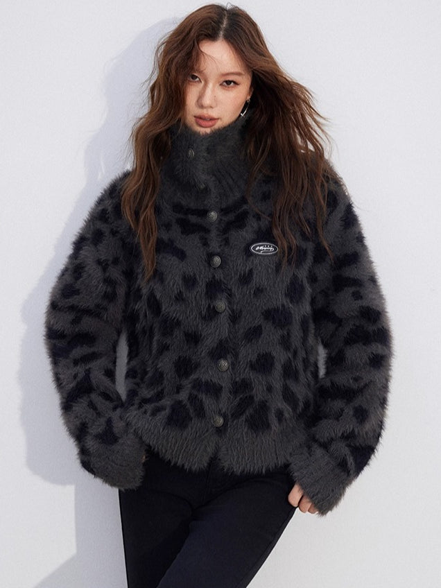 Fuzzy Leopard Collar Sweater