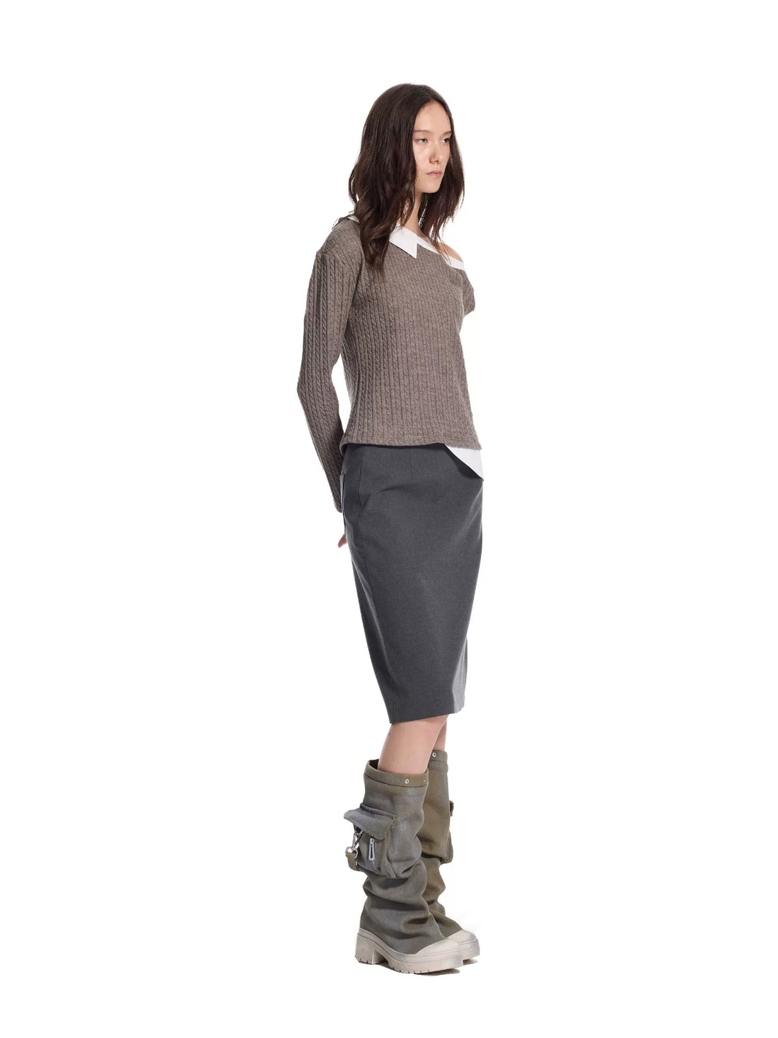 Layered Cable Knit Button Top