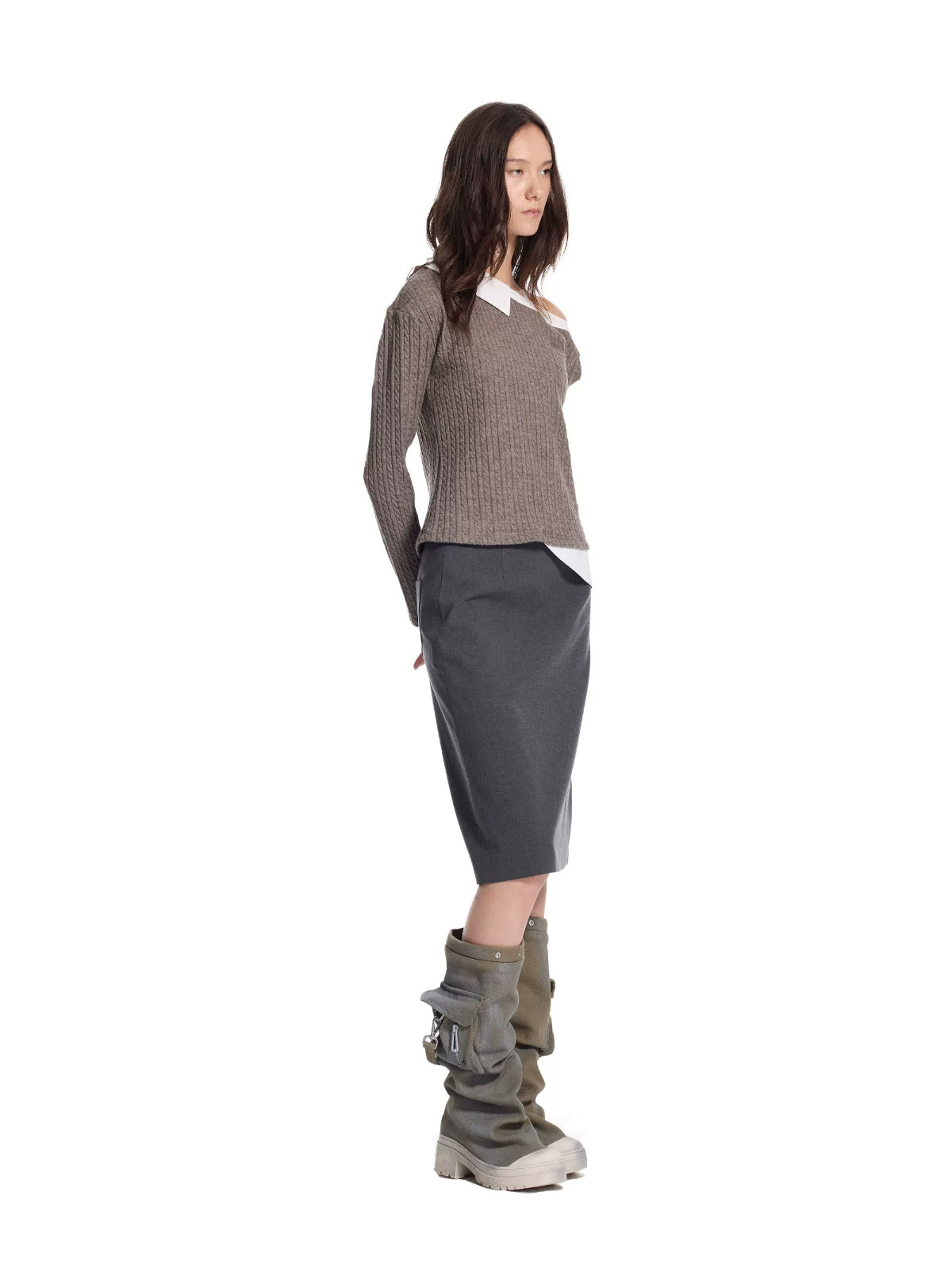 Layered Cable Knit Button Top