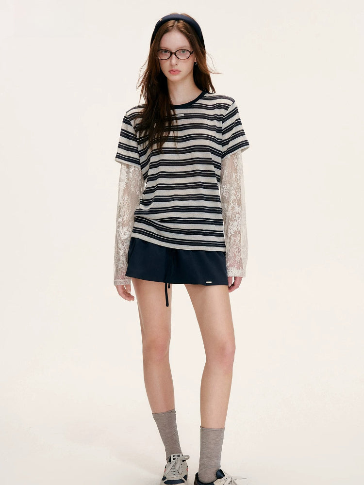 Linen Stripe Lace Top