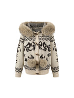 Fair Isle Fur Collar Toggle Knit Coat