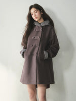 Double-Breasted Floral Hooded Wool Coat