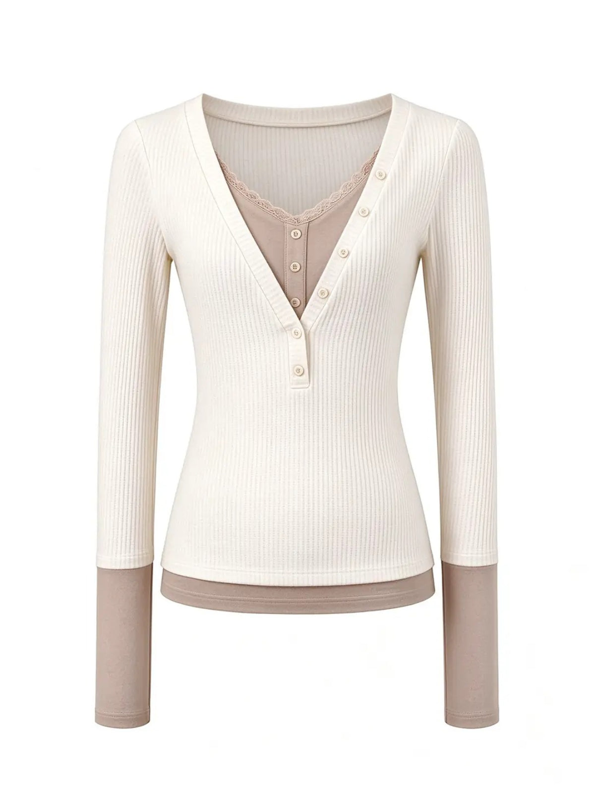Layered V-Neck Ribbed Knit Top