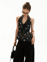 Floral Halter Tie Cami Cardigan Set
