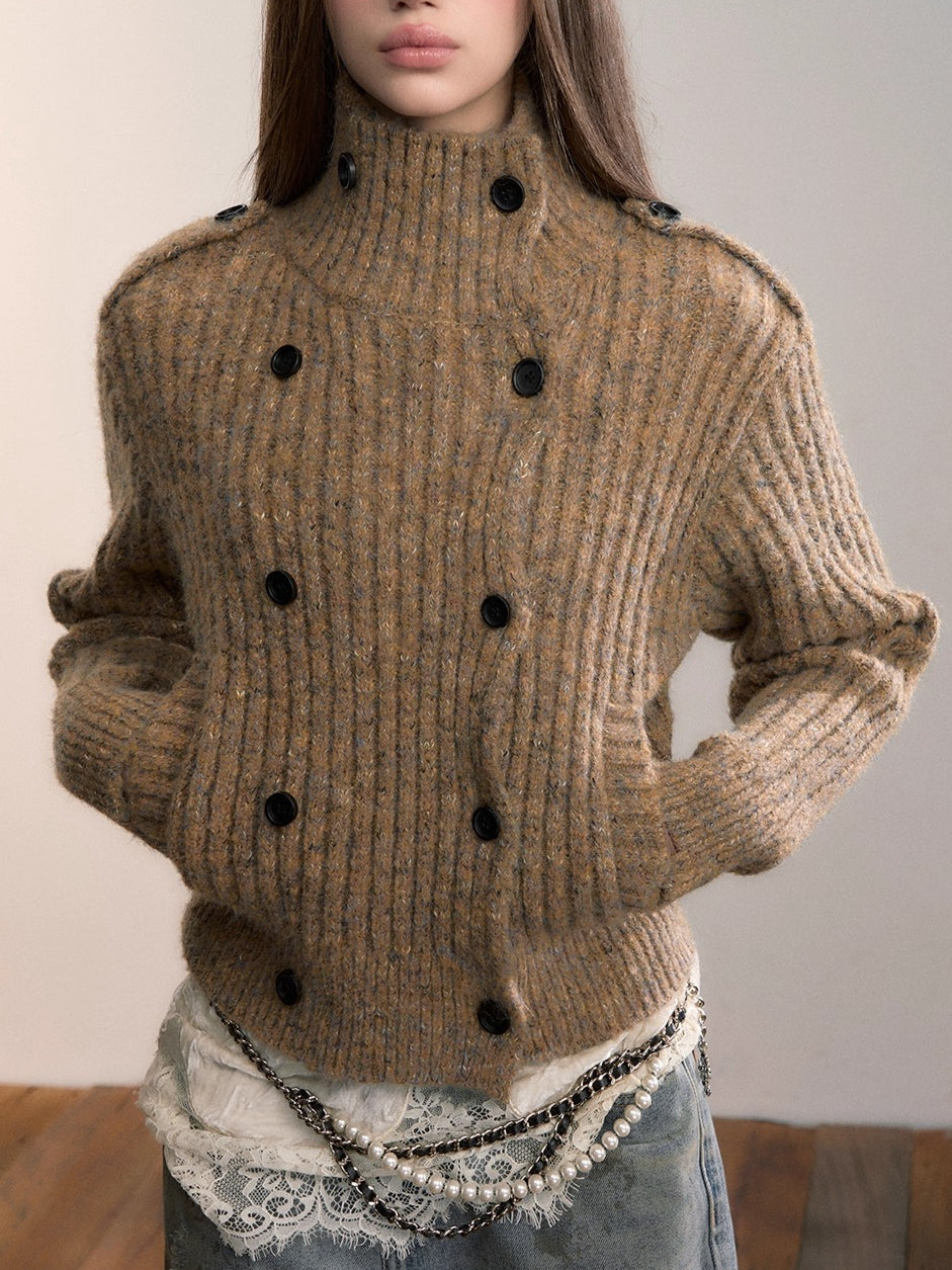 Colorfleck High-Neck Cardigan Jacket