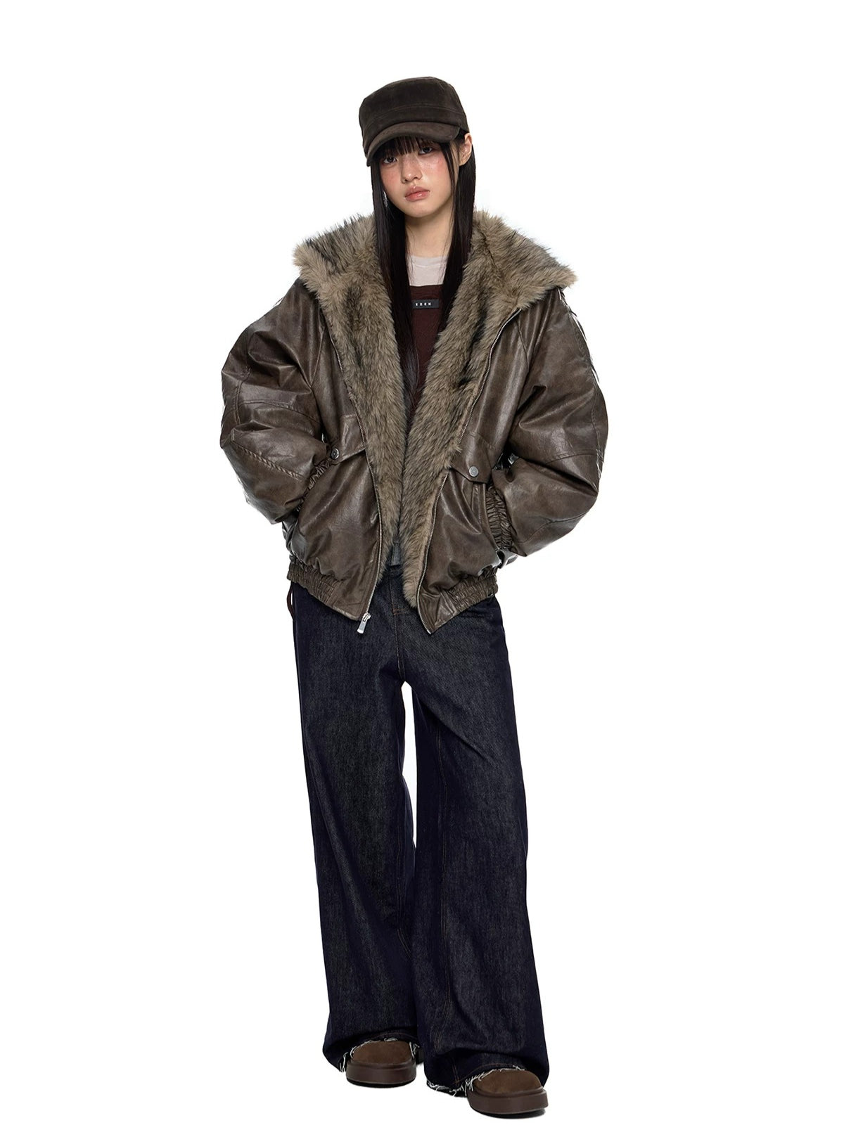 Fur Hood Pocket Puffer Jacket