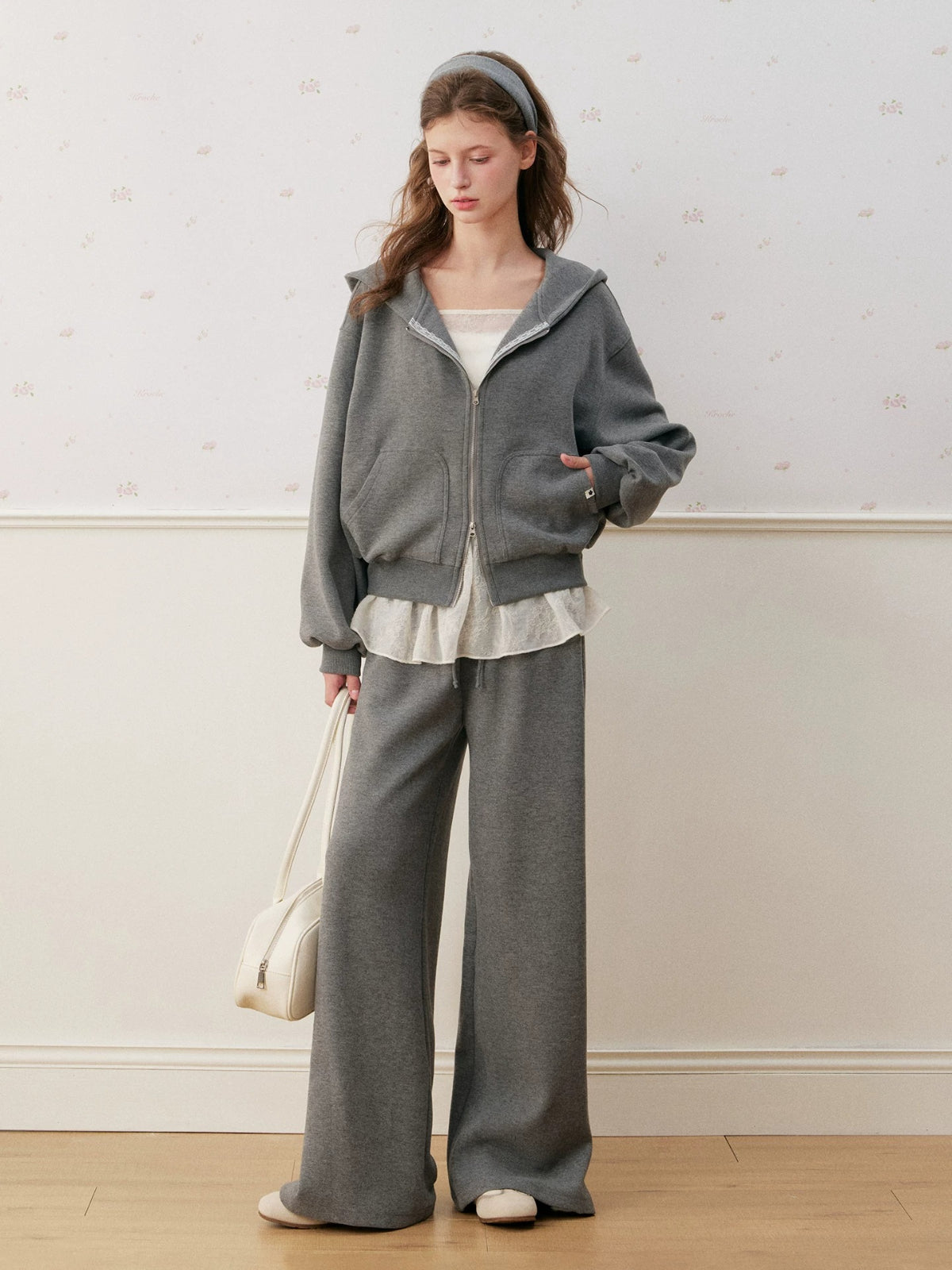 Lace Trim Fleece Hoodie Set