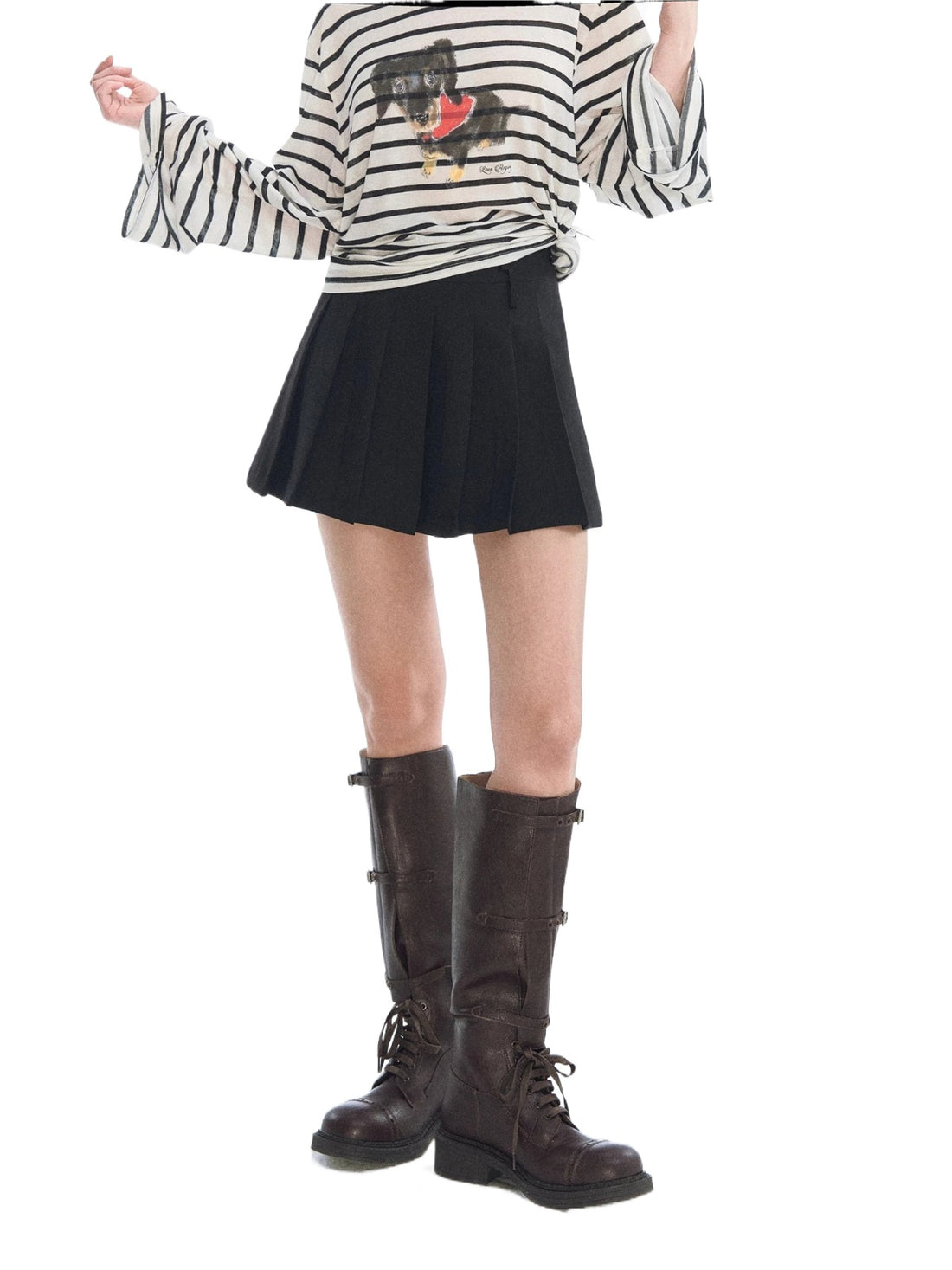 Asymmetric Waist Pleated A-Line Skirt
