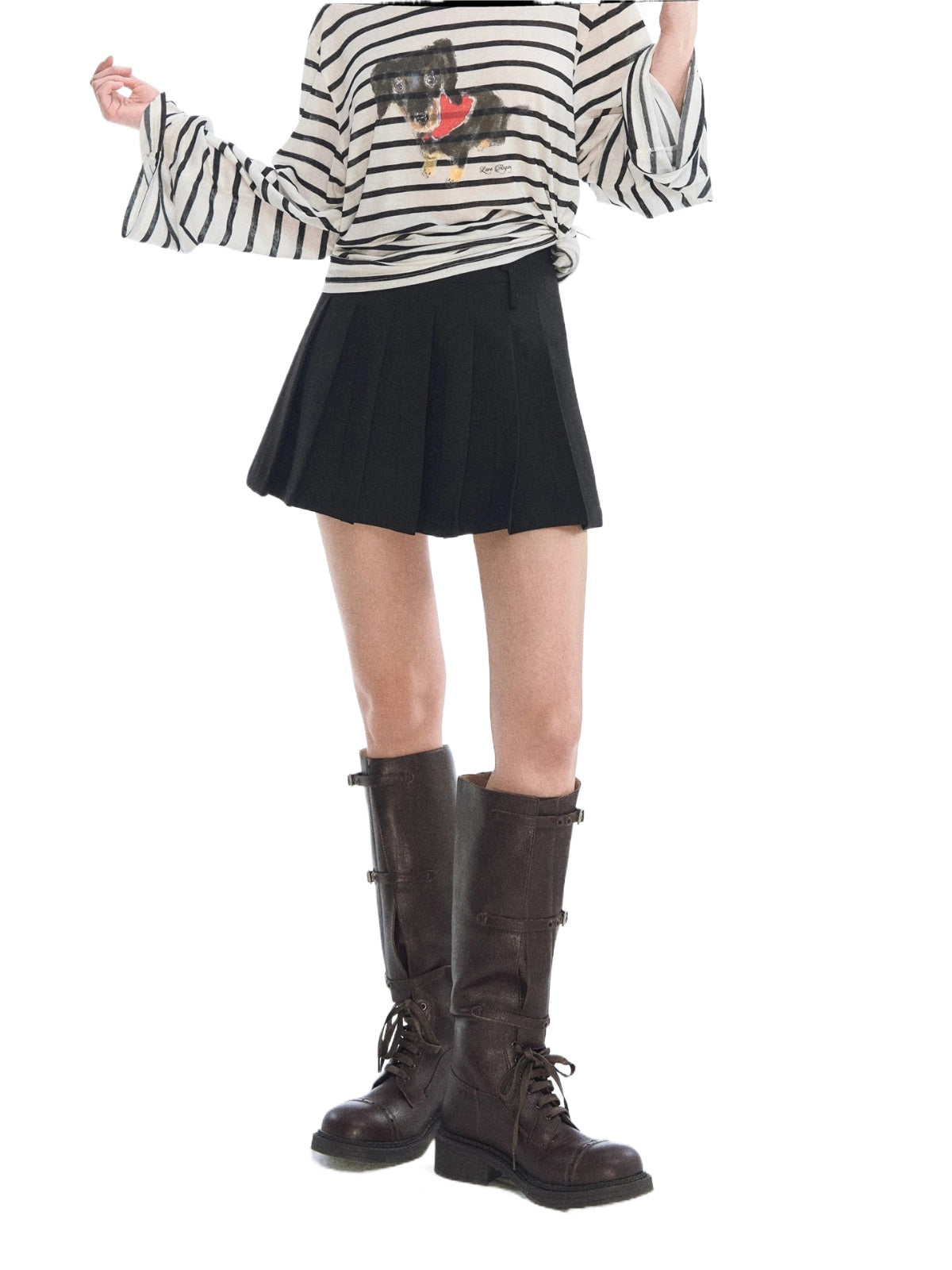 Asymmetric Waist Pleated A-Line Skirt