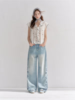Embroidered Wide-Leg Jeans