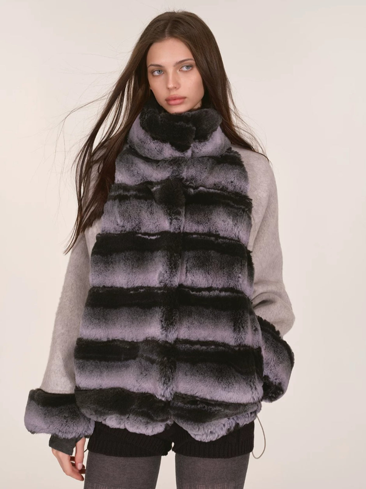 Gradient Faux Fur Wool Coat