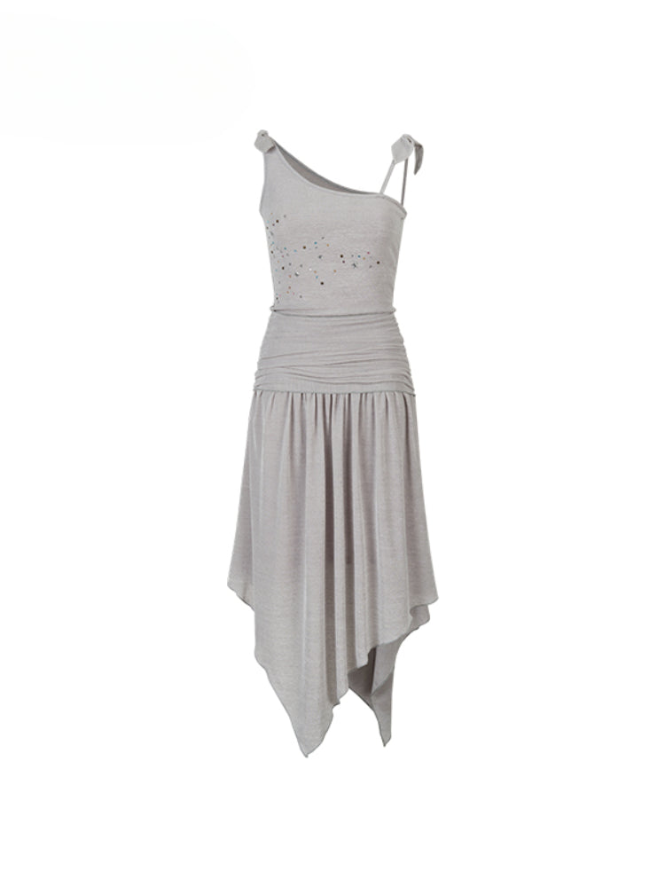 Beaded Strappy Asymmetric Dress