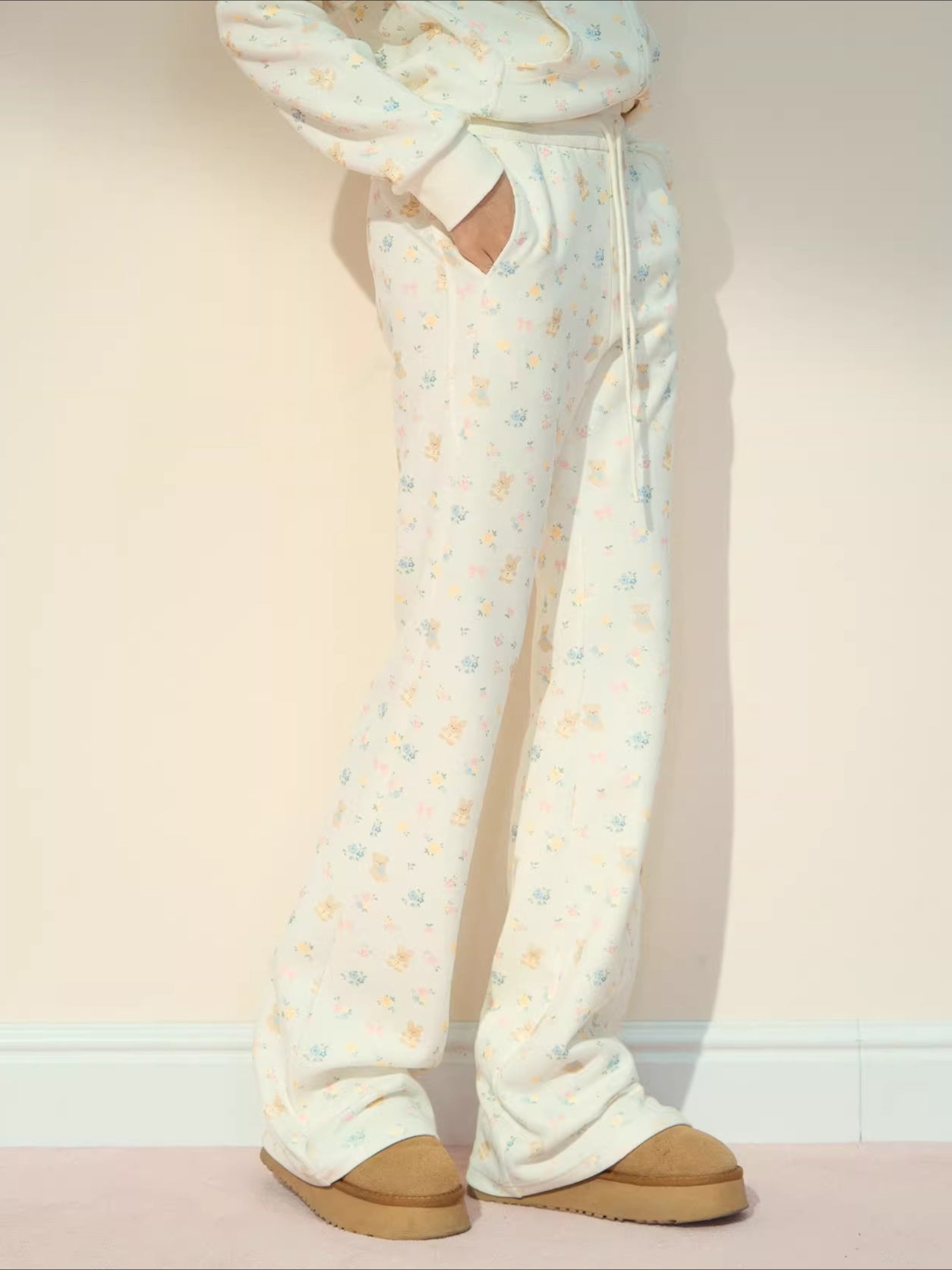 Floral Bear Bunny Off-Shoulder Sweatshirt &amp; Pants Set