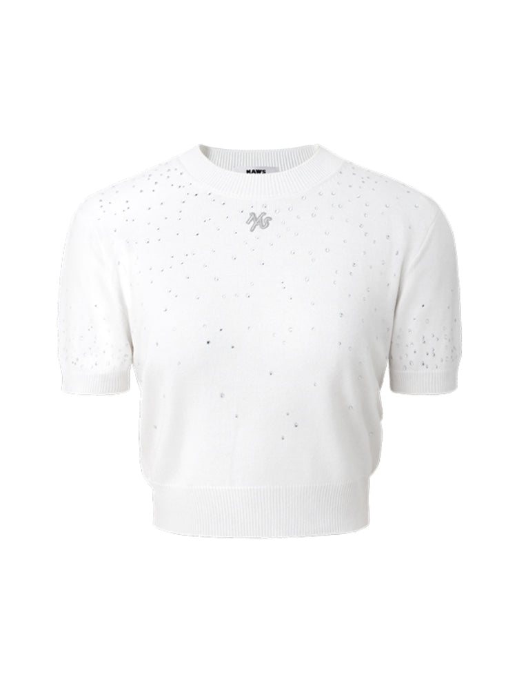 Gradient Rhinestone Shoulder Short-Sleeve T-shirt