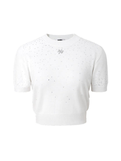 Gradient Rhinestone Shoulder Short-Sleeve T-shirt