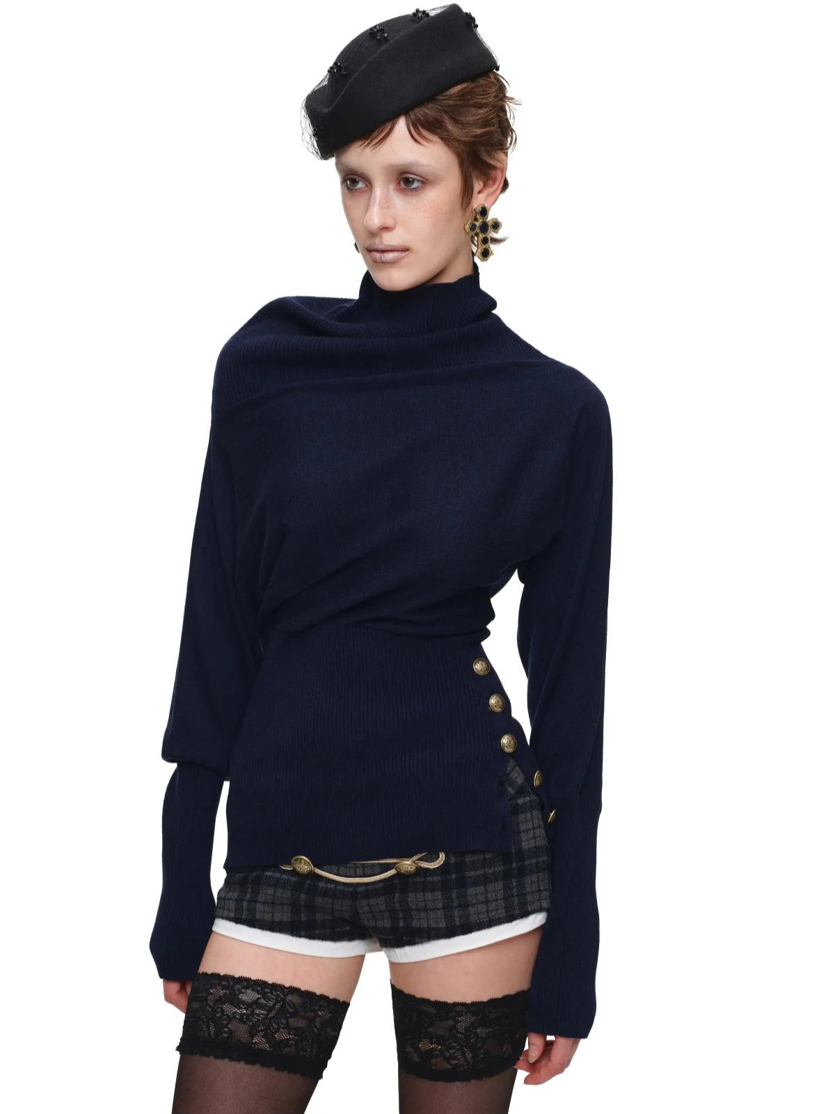 Asymmetric Turtleneck Knit Sweater