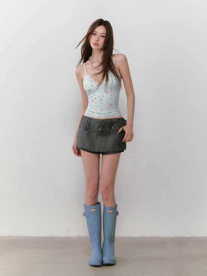 Printed Lace Trimmed Camisole