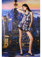 Purple Patterned Halter Lace Dress
