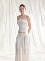 Floral Appliqué Bustier & Mesh Pants Set