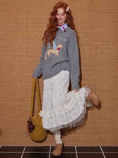 Animal Jacquard Embroidered Knit Sweater
