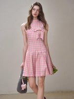Mint & Strawberry Check Halter Dress