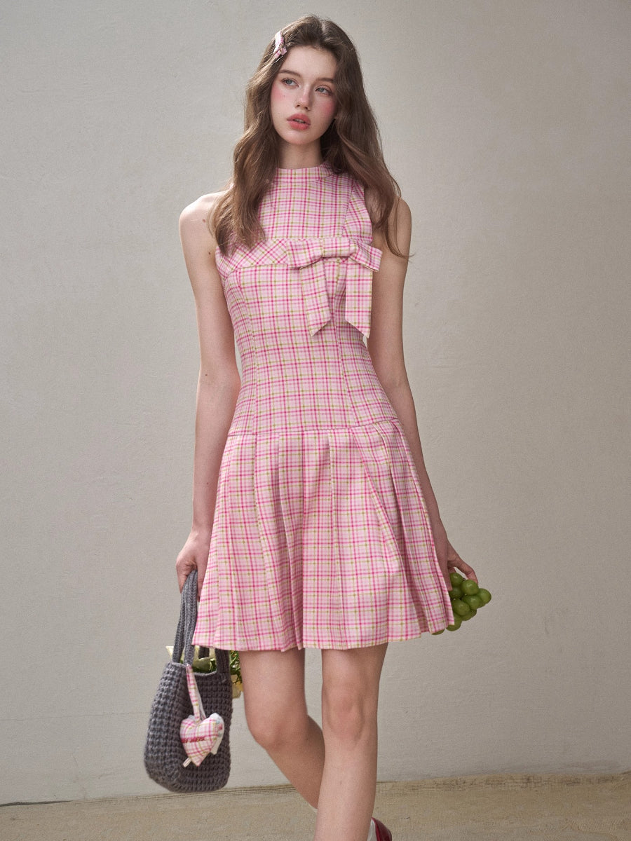 Mint &amp; Strawberry Check Halter Dress
