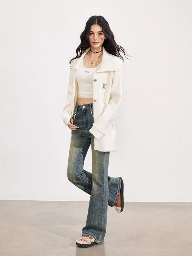 Oversized Collar Knit Jacket