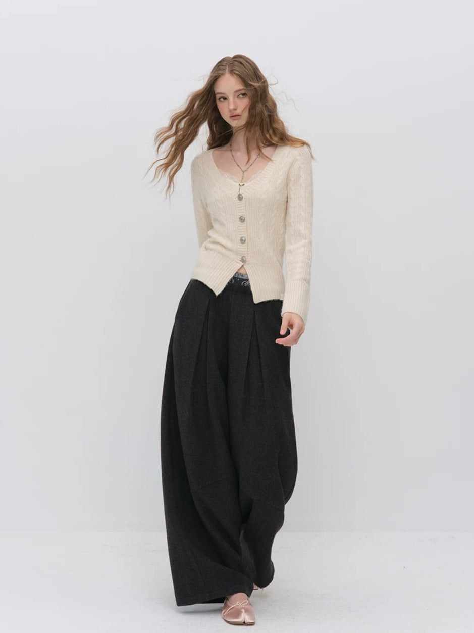 Cable-Knit V-Neck Cardigan