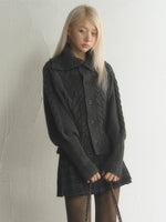 Vintage Oversized Collar Cable-Knit Cardigan
