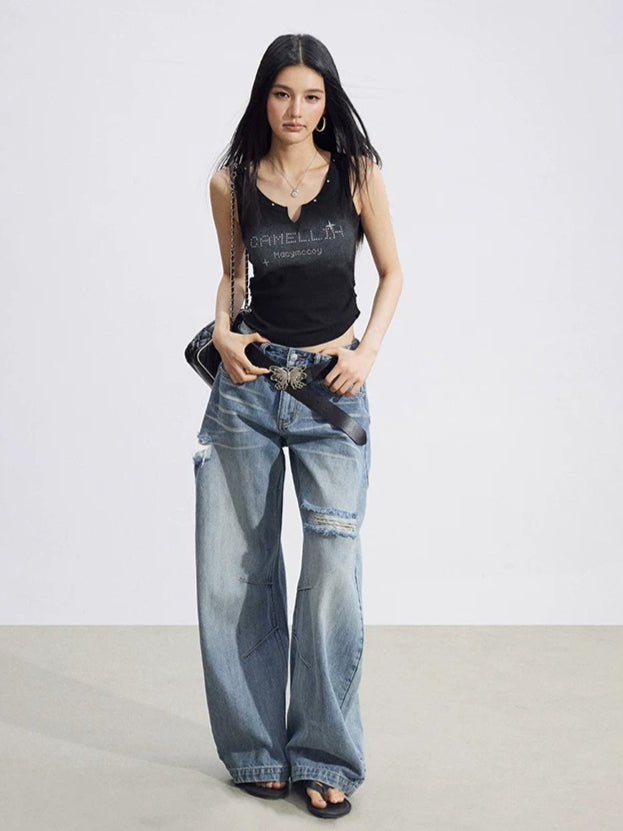 V-Neck Rhinestone Tank