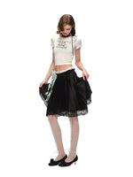 Satin Lace Asymmetric Pleated Skirt
