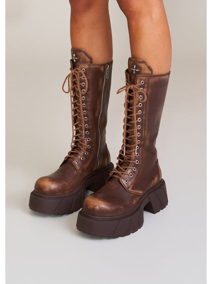 Future Mirage Leather Rider High Boots Ginger