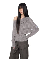 Asymmetric Striped Knit Shoulder Top