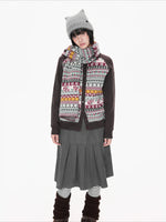 Contrast Folk Print Cardigan Set
