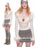 Flocked Lace V-Neck Mesh Bodysuit