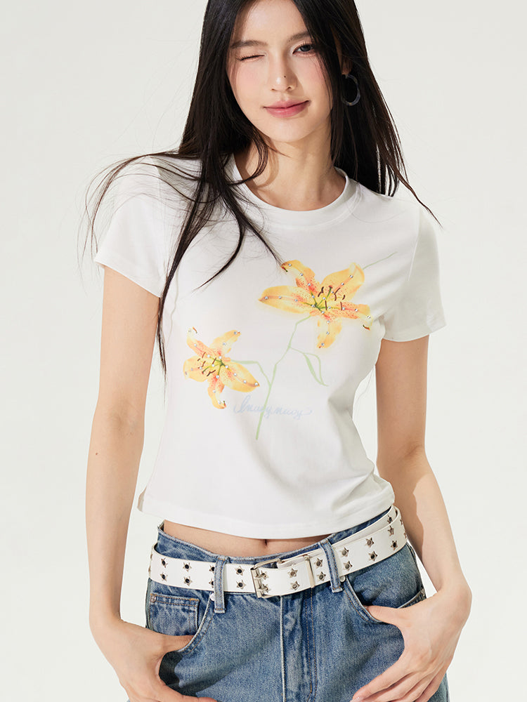 Color Diamond Floral Regular Shoulder T-shirt