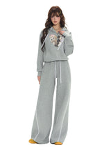 Gray Spliced Dog-Print Hoodie & Sweatpants Set