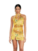 Yellow Teardrop Qipao Mini Dress
