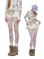 Vintage Cat Newspaper Print Tights