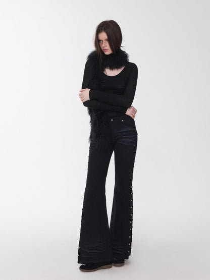 Crewneck Textured Open-Knit Wool Sweater