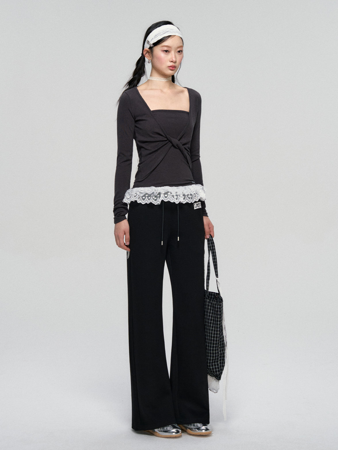 Lace Waist Wide-Leg Sweatpants